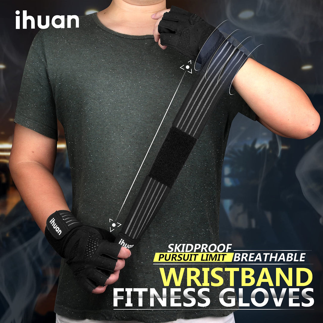 Ventilated Weight Lifting Gym Workout Gloves with Wrist Wrap Support for Men &amp; Women, Full Palm Protection, for Weightlifting, Training, Fitness, Hanging, Pull ups