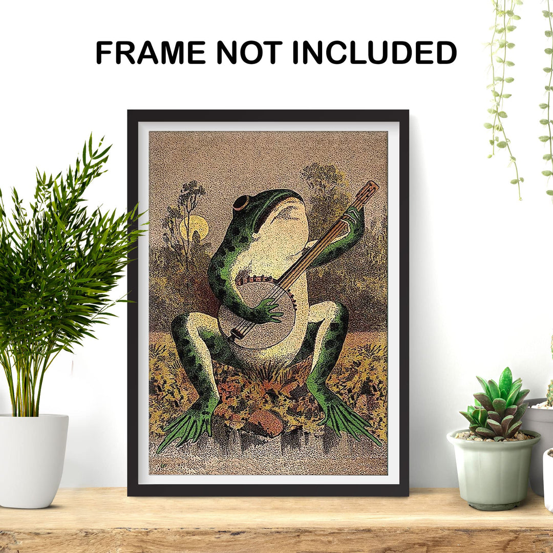 LUUSHOME Banjo Frog Art Poster Canvas Painting Creativity Poster and Print Wall Art Picture for Living Room Home Decoration (Frog, 12 x 18 in Unframed)