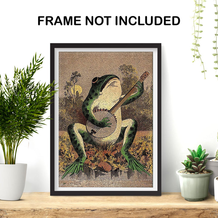 LUUSHOME Banjo Frog Art Poster Canvas Painting Creativity Poster and Print Wall Art Picture for Living Room Home Decoration (Frog, 12 x 18 in Unframed)