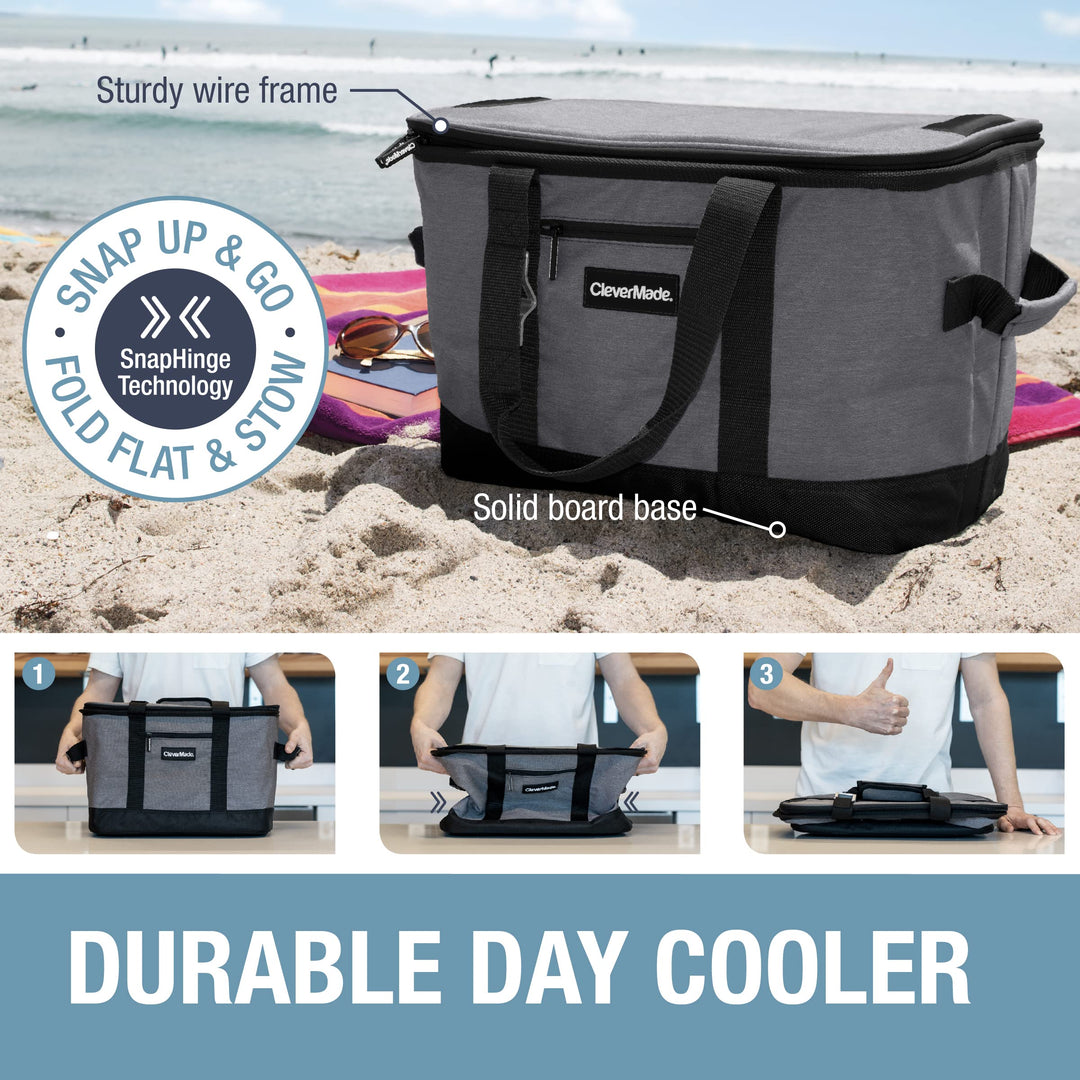 Collapsible Cooler Bag, 50 Can Beach &amp; Travel Car Cooler, Folding Soft Cooler, Shoulder Strap, Bottle Opener, Great Car Coolers for Travel, Leak Proof Cooler Bag [Charcoal/Black]