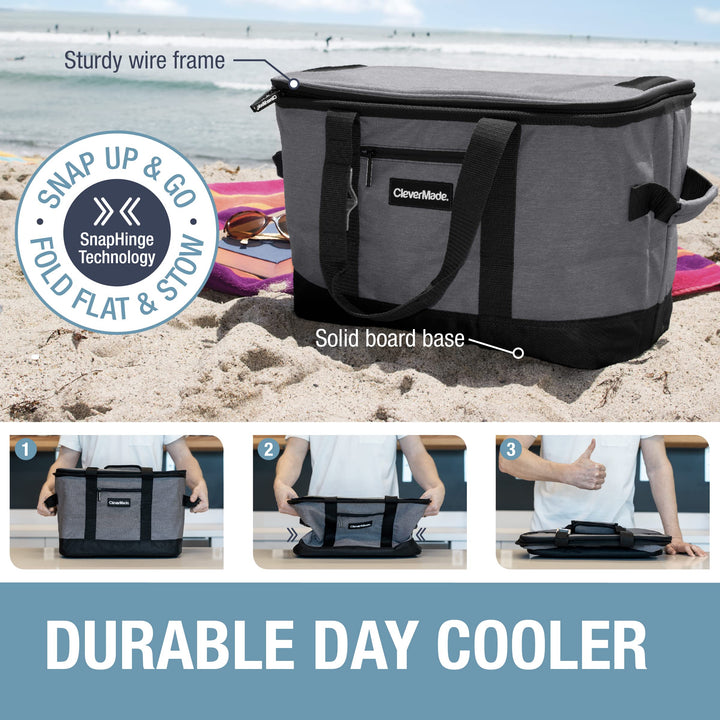 Collapsible Cooler Bag, 50 Can Beach &amp; Travel Car Cooler, Folding Soft Cooler, Shoulder Strap, Bottle Opener, Great Car Coolers for Travel, Leak Proof Cooler Bag [Charcoal/Black]