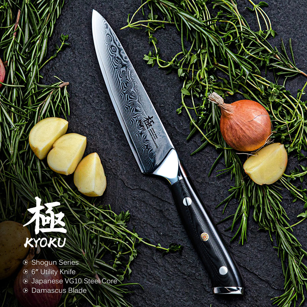 Chef Utility Knife - 6 - Shogun Series - Japanese VG10 Steel Core Forged Damascus Blade - with Sheath & Case