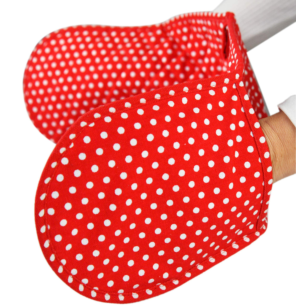 Home-X Red Polk Dot Double Oven Mitt for Cooking and Se