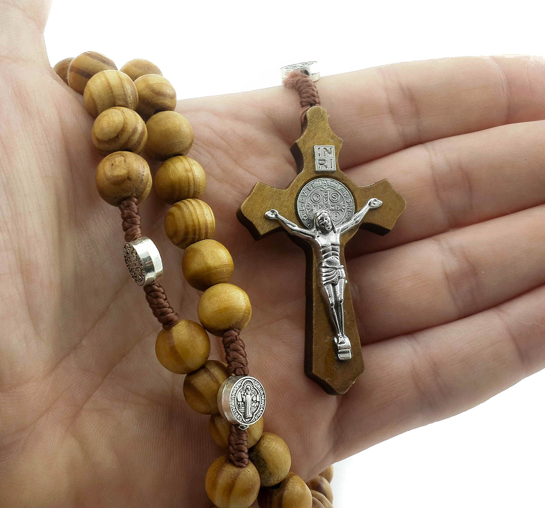 Saint Benedict Olive Wood Rosary Catholic NR Medal Handmade from Jerusalem