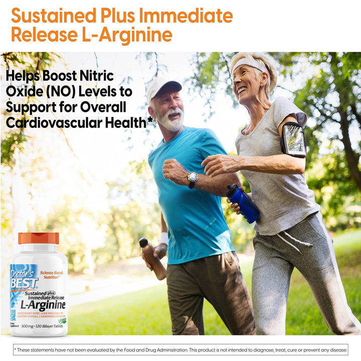 Doctor&#39;s Best Sustained Plus Immediate Release L-Arginine, Non-GMO, Vegan, Gluten &amp; Soy Free, 500 mg, Tablet, 120 Count