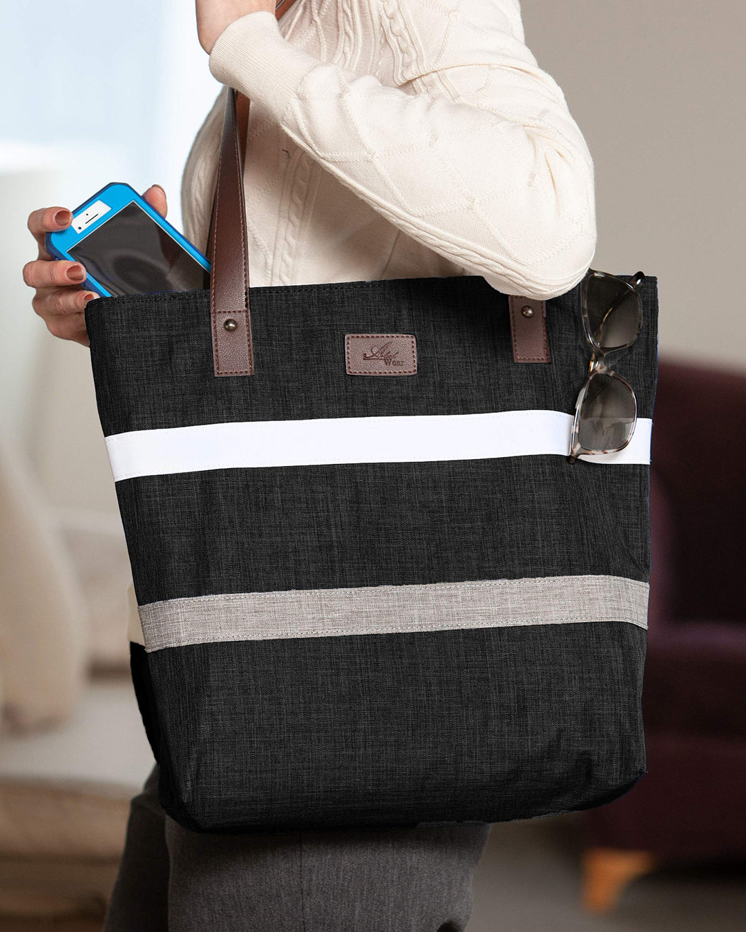 Shoulder Tote Bag Purse Top Handle Satchel Handbag For Women Work College Travel Business Shopping Casual (Black) Upgraded