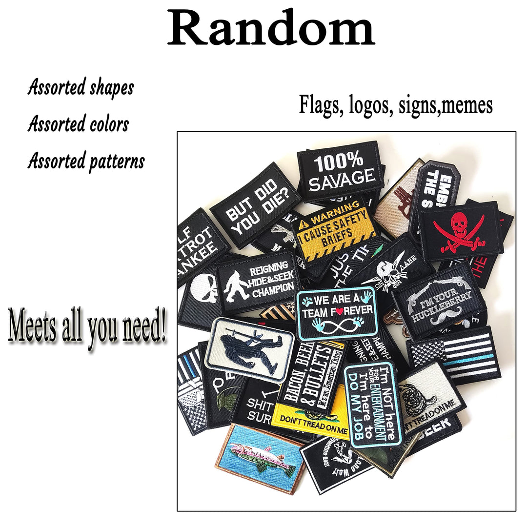 20 Pieces Random Tactical Morale Patch Bundle, Full Embroidery Loop and Hook Patches Set for Caps, Bags, Backpacks, Vest, Military Uniforms,Tactical Gears Etc