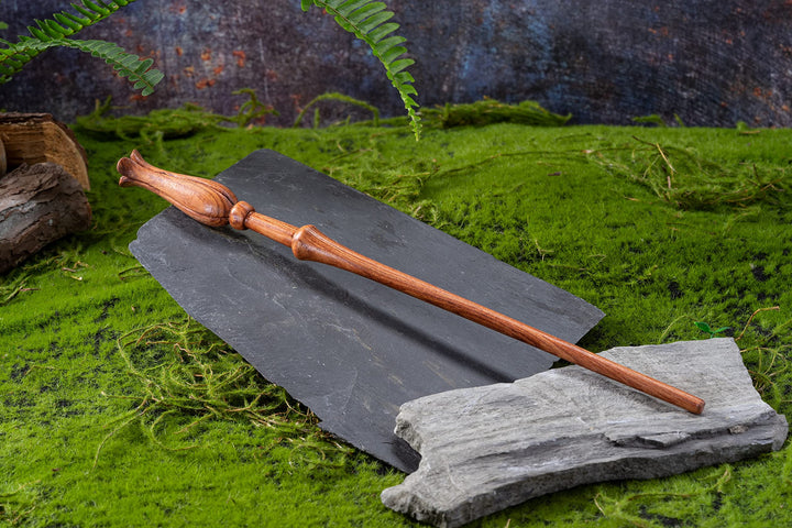 Hand Carved Wooden Flower Wand, Handmade Magic Wand for Collectible and Cosplay Girl Wand 15&#39;&#39; for Children and Adults on Halloween, Christmas (Flower Wand)