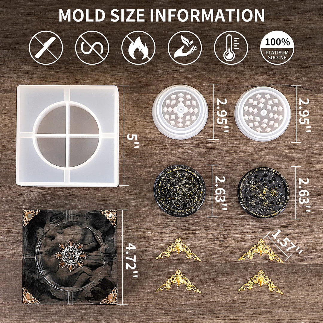 Ashtray Resin Mold and Spice Grinder Mold, Large Square Silicone Molds for Resin, Herb Grinder Mold for Resin Casting, Epoxy Resin Mold for DIY Crafts (Square)