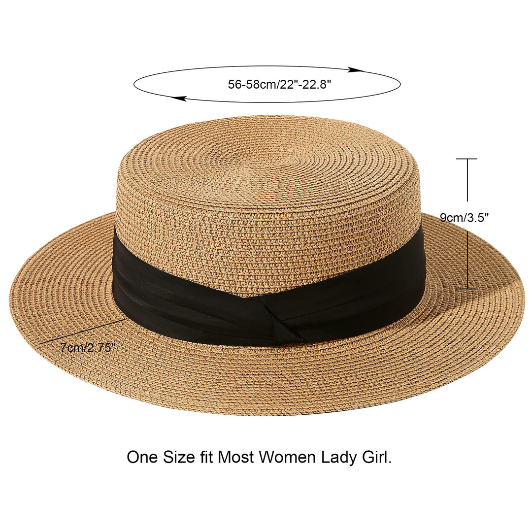 Lanzom Sun Hats for Women Wide Brim Straw Boater Hat Fo