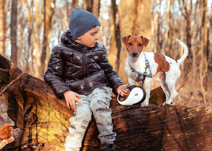 360° Tangle-Free Retractable Dog Leash | 16 ft Strong Nylon Tape | One-Handed Brake, Pause, Lock (Large, White)