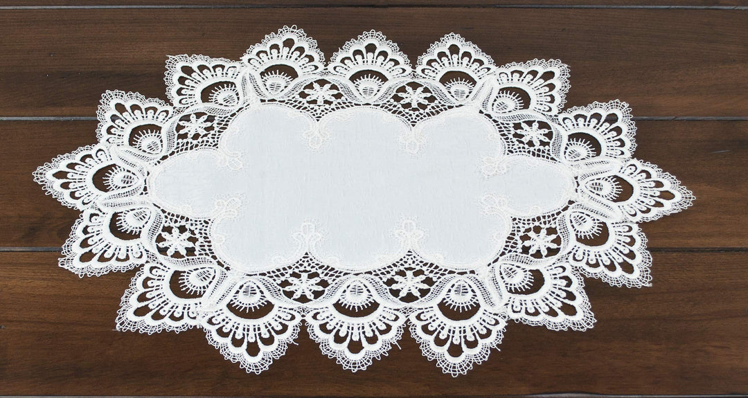 White European Lace and Antique Jacquard Fabric Peacock Tail Lace Place mat, Doily, End Table Cover (13Wx20L)