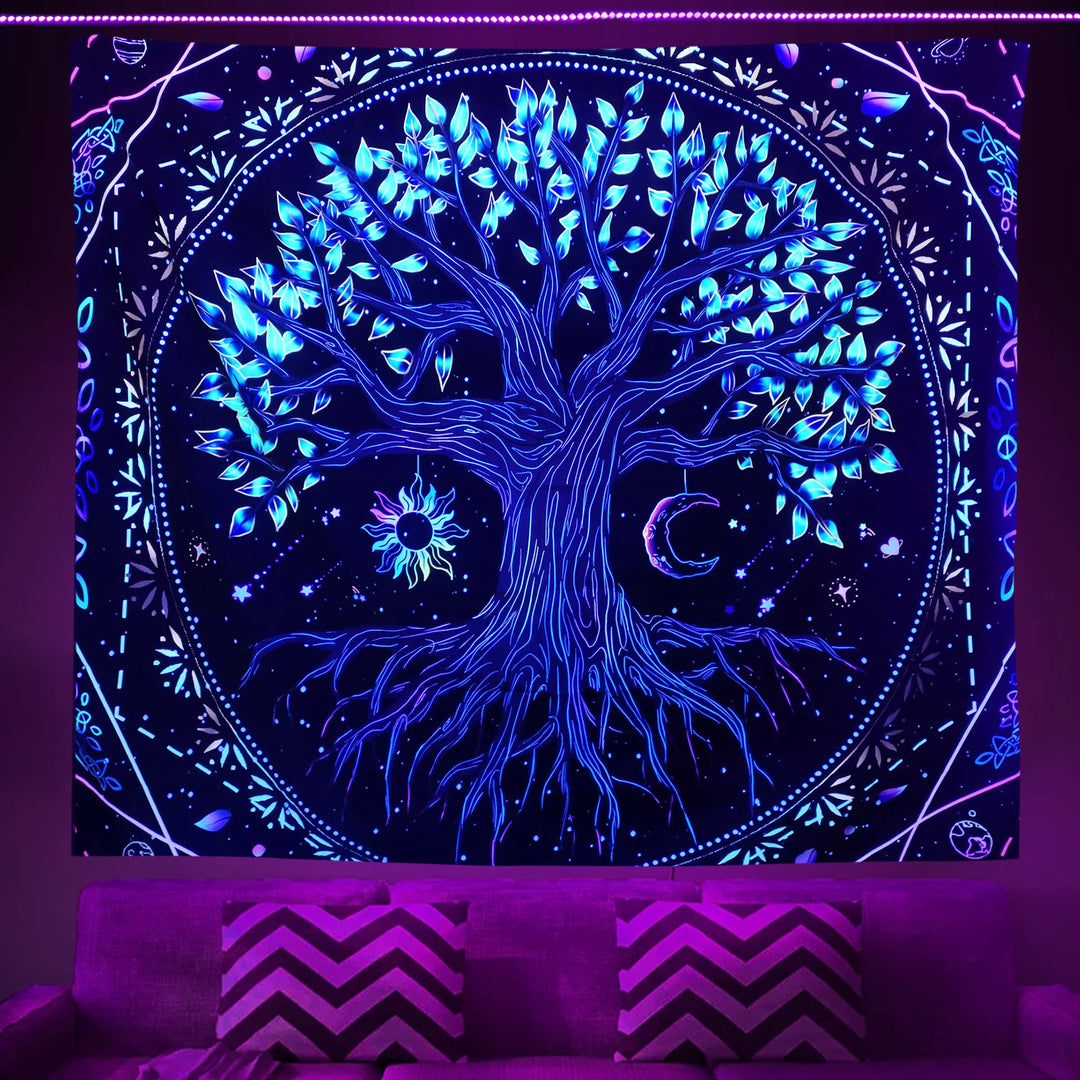 EKOFECK Blacklight Tree of Life Tapestry, UV Reactive T