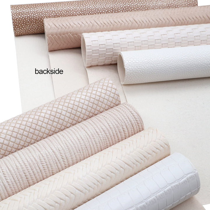 8Pcs/Set Braided Faux Leather Sheets Weave Embossed Textured Beige Series Mixed Woven Lattice Striped Vinyl Fabric A4 8x12 Inch for Making Bohemia Earrings Hair Bow Handbag and DIY Crafts