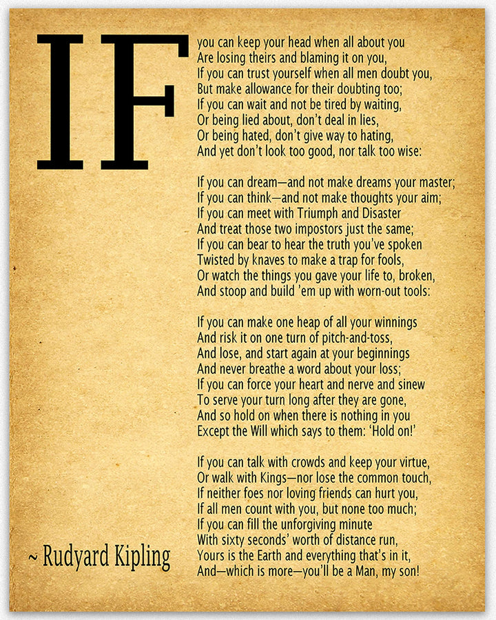 IF Poem Art Print IF Poem by Rudyard Kipling Art Print IF Poster If Poem Poster If Poem Print If Poem Wall Art If you can If by Kipling Poem (8.3 x 11.7 (A4), Vintage)