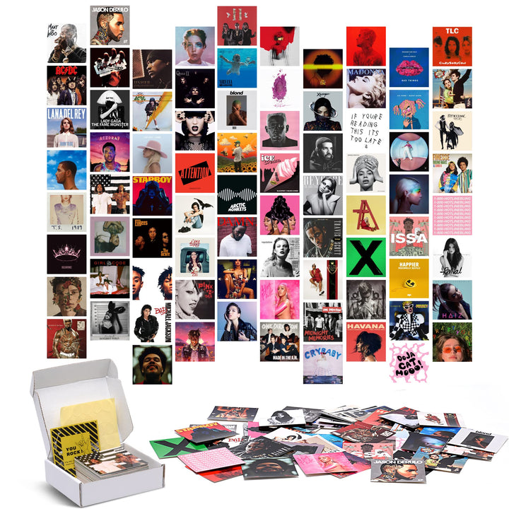 Aesthetic Album Cover Posters or Trendy Rapper Photo Collage Kit Perfect For Dorm/Room Wall Decor With Glue Dots, 80pc 4x4