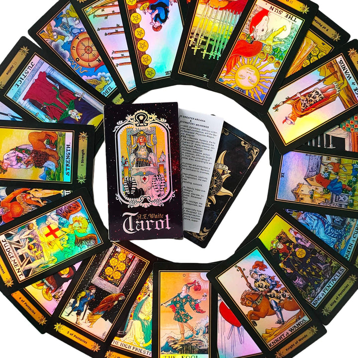 Tarot Deck with Guidebook,Classic 78-Tarot Cards Set,Colorful Holographic Cards Glowing Fortune Telling Game for Beginners,Expert Readers,Tarot Lover