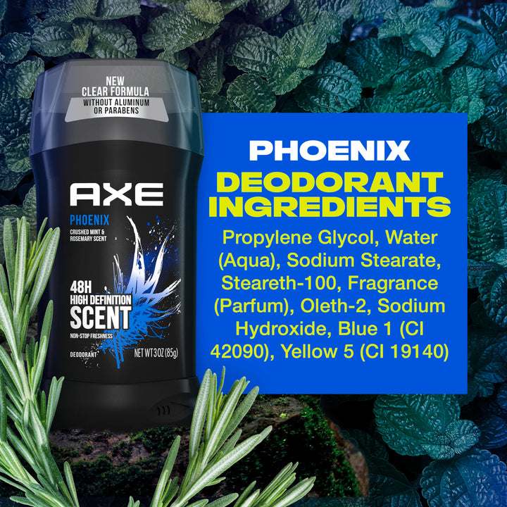 AXE Dual Action Deodorant Stick For Long Lasting Odor Protection, Phoenix Crushed Mint & Rosemary Men's Deo, Aluminum Free 3oz Twin Pack