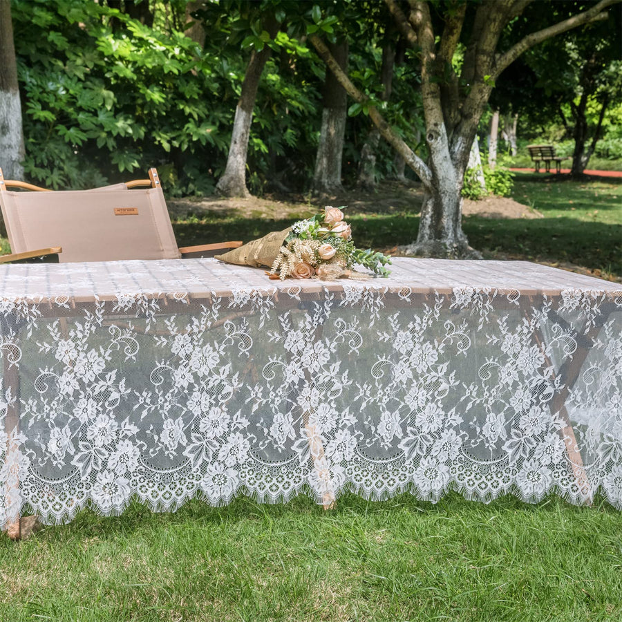 Rectangle Lace Tablecloth 60x120 Inch White Vintage Runner Eyelash Fabric for Kitchen Dining Picnic Table Wedding Decor for Home Decoration Tea Party Decor-3