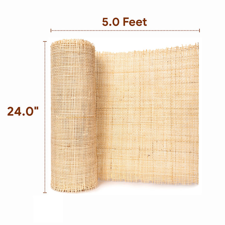24 Width Square Rattan Cane Webbing Roll 5 Feet for Caning Projects Fine Radio Net Mesh Pre Woven Open Mesh Cane Webbing Sheet Natural Rattan Cane Webbing Roll Cabinet Chair (5 Feet)