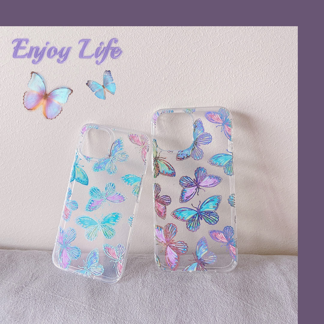 Compatible with iPhone 13 Pro Max Case Clear Silicone Glitter Bling Butterfly Slim Hard PC Protective Phone Case for Women Girls for iPhone 13 Pro Max