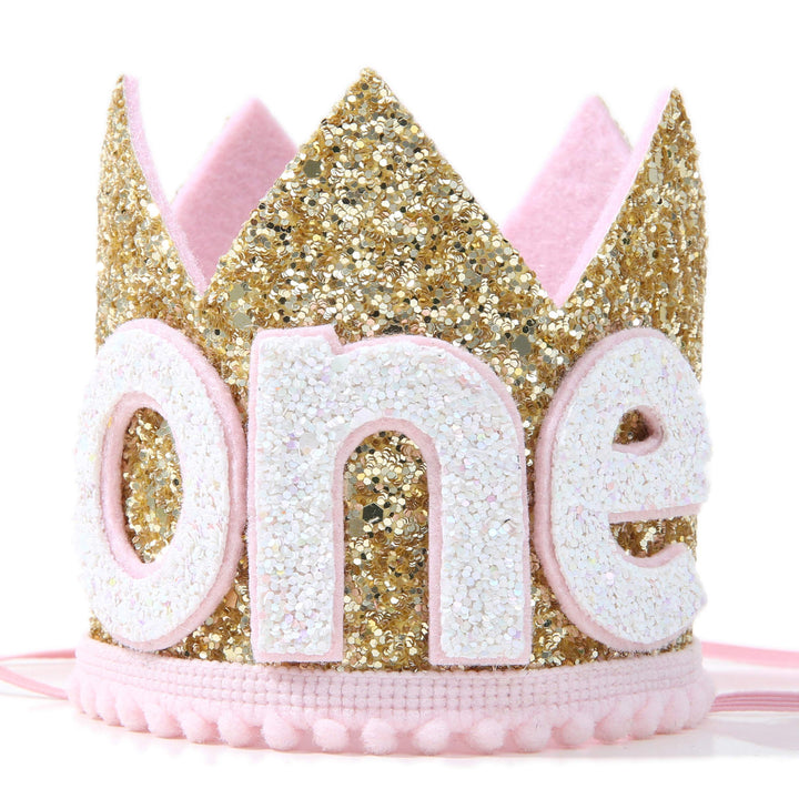 Baby ONE Crown for 1st Birthday - (Pink Golden)