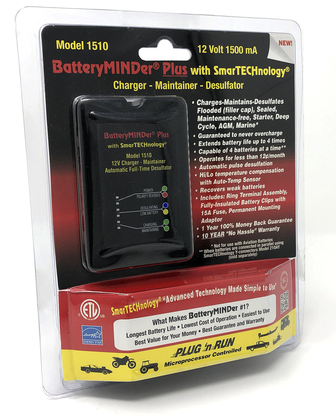 BatteryMINDer 1510: 12 Volt-1.5 Amp Battery Charger, Ba