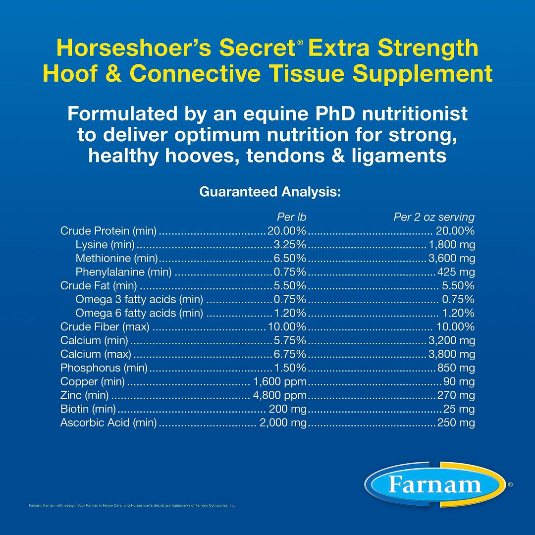 Farnam Horseshoer's Secret Extra Strength Hoof Supplements & Connective Tissue Supplement, Promotes Strong, Healthy Hooves, Tendon & ligaments, 7.5 lbs, 60 Day Supply