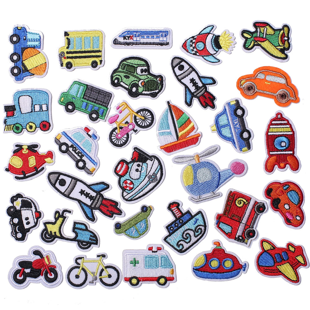 Embroidered Car Patches, Cute Car and Vehicle Iron on/Sew on Patches Applique for Clothes, Dress, Hat, Jeans, Backpacks, DIY Accessories (Pack of 30)