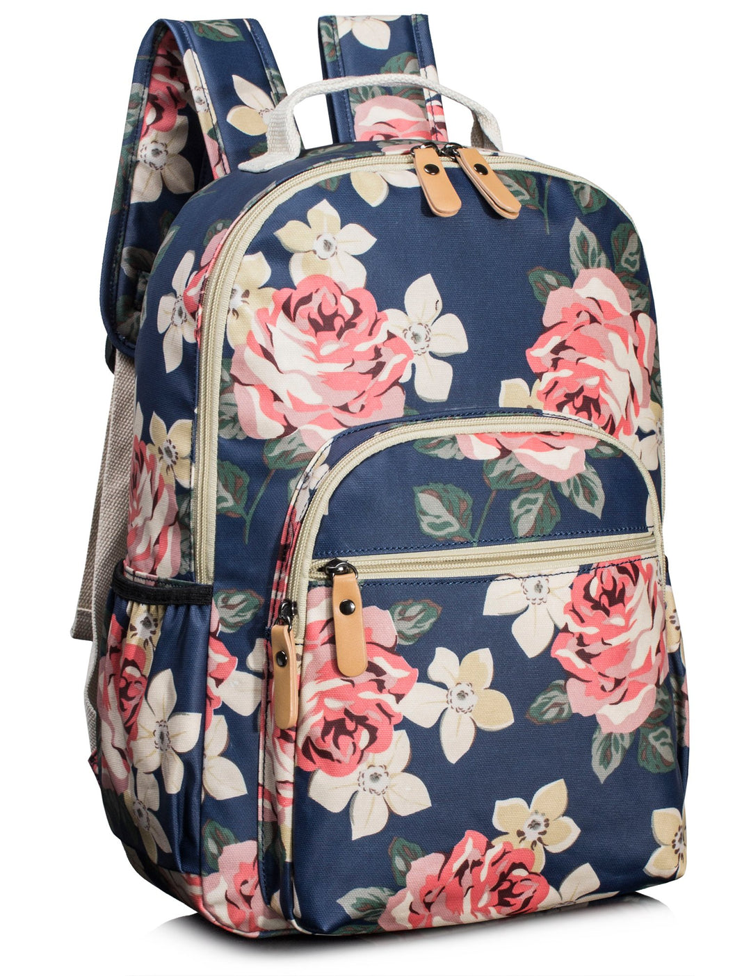 Floral School Backpack for Girls Travel Bag Bookbag Satchel Dark Blue