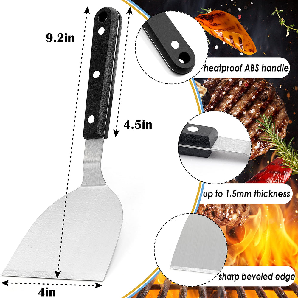 Metal Spatula Set of 2, Stainless Steel Griddle Spatula Turner with ABS Plastic Handles, Professional Griddle Tools for Flat Top Teppanyaki Cooking Grilling Indoor & Outdoor, Dishwasher Safe