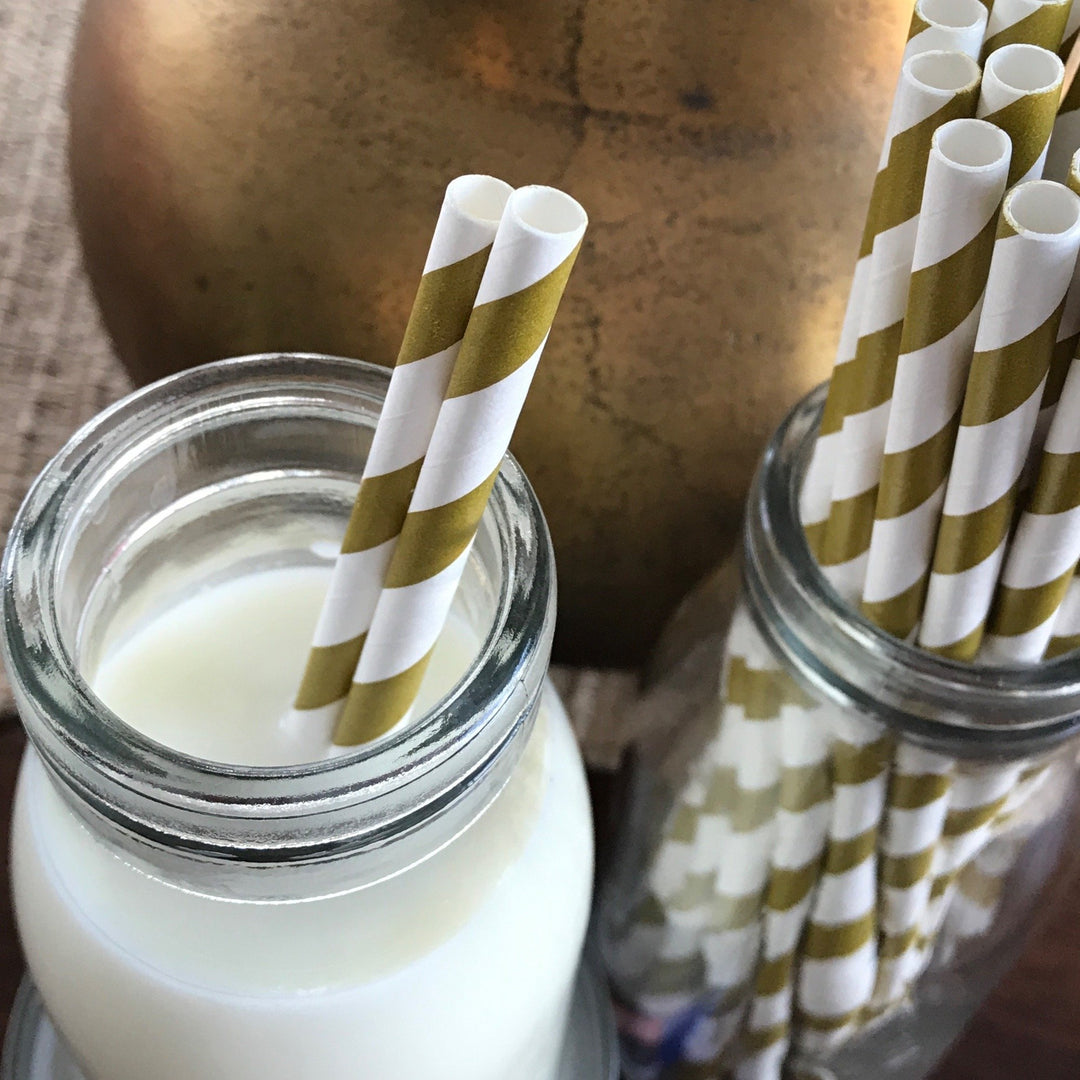 Gold Paper Straws - Stripe Chevron Polka Dot - 7.75 Inc