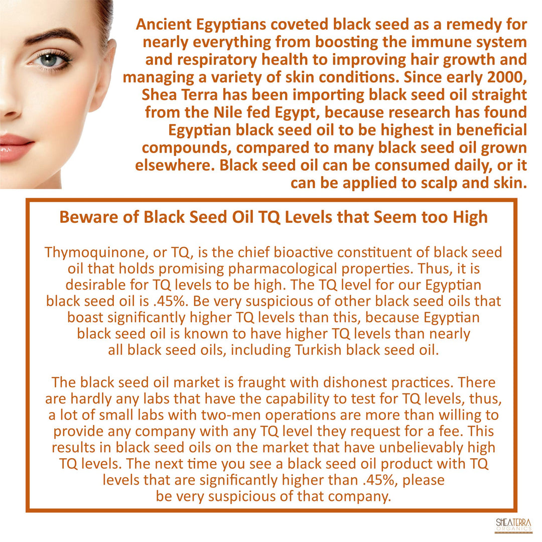 Shea Terra Egyptian Black Seed Cold-Pressed Extra Virgin Oil | All Natural &amp; Organic Oil to Boost Immune System, Improve Hair Growth &amp; Skin Tone, Manage Chronic Dry Skin, Eczema &amp; More - 3.38 oz