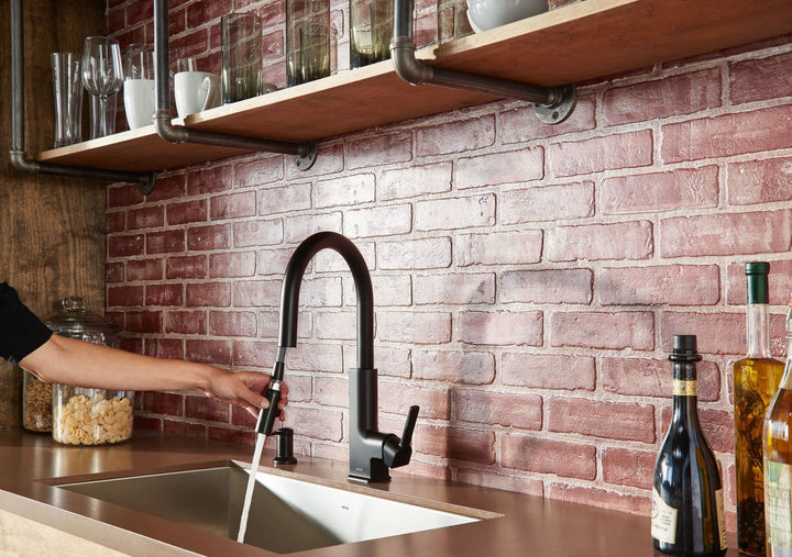 Matte Black Deck Mounted Modern Soap Dispenser for Kitchen Sink with Above the Sink Refillable Bottle, 3942BL
