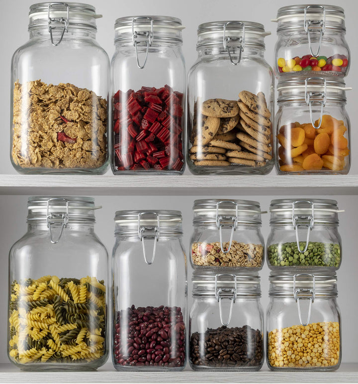 Glass Fido Jars - Hermetic Sealed Hinged Airtight Lid for Fermenting, Pantry, Kitchen Storage Jars, Bulk Food Storage Containers, With Paksh Chalkboard Labels (2 Pack) (6 3/4 Ounce (4 Pack))