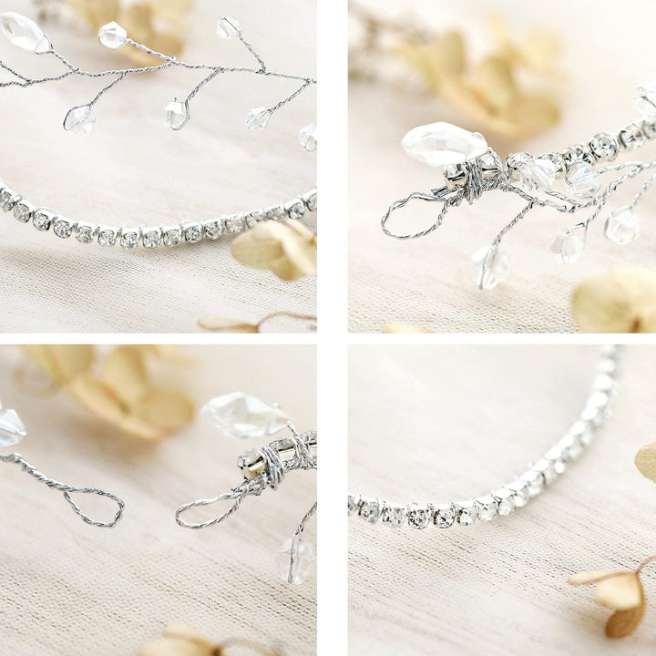 Wedding Hair Vine with Ribbon Headband Silver Rhinestone Chain Crystal Wreath Crown Bridal Flower Vine Accessories Wedding Hairstyle for Bride and Bridesmaid - 15.74inches