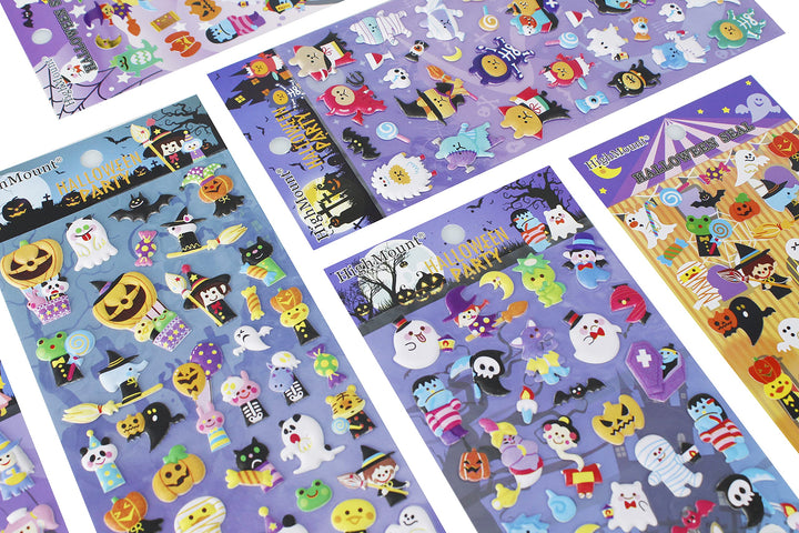 Happy Halloweens Stickers 8 Sheets with Ghost, Pumpkin, Demon, Wizard, Mummy, Vampire, Witch, Skull, Bat, Spider Stickers Deacals for Jack O Lantern Scrapbooking Kids Party Favors - 320 Stickers