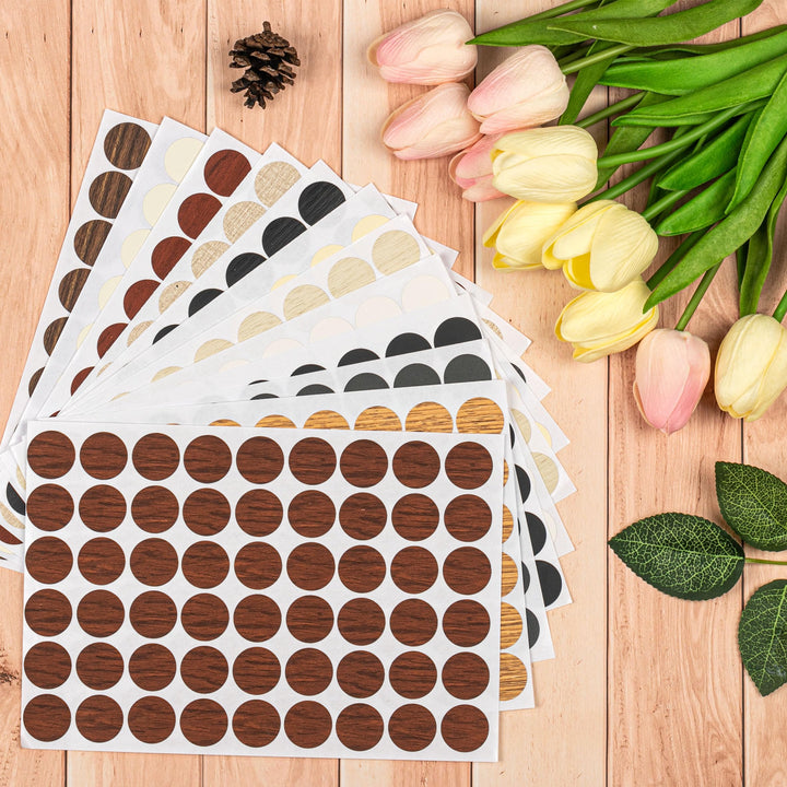 648 PCS 12 Colors Self-Adhesive Screw Holes Covers Stickers PVC Dustproof Stickers for Wood Furniture Cabinet Wall Desk Chair Bookcase Shelve Plate (54 PCS for 1 Sheet, 12 Sheets in Total)