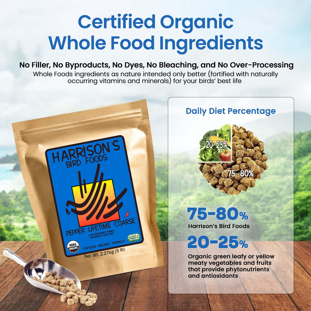 Harrison&#39;s Bird Foods Pepper Lifetime Coarse Certified Organic Non-GMO Formula Bird Food 5lb