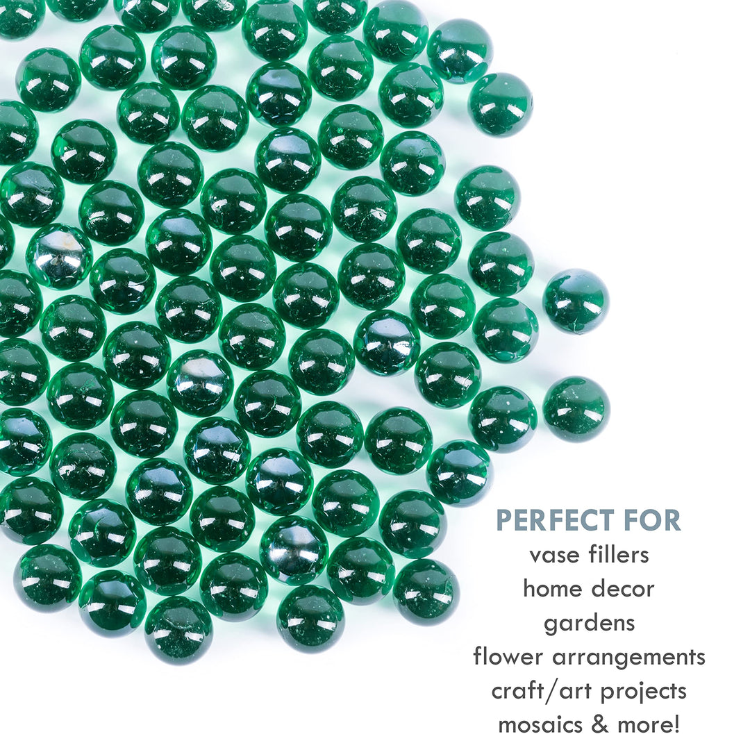 Green Marbles for Vases | Glass Marbles Bulk Vase Fillers | Glass Beads for Vases, Round Marble 1lb, (Approx. 80 pcs)