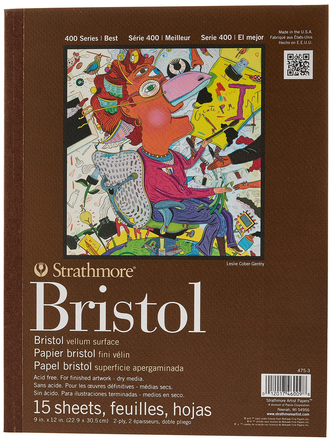 475-3, 400 Series Bristol, 2-Ply Vellum, 9x12 Tape Bound, 15 Sheets , White
