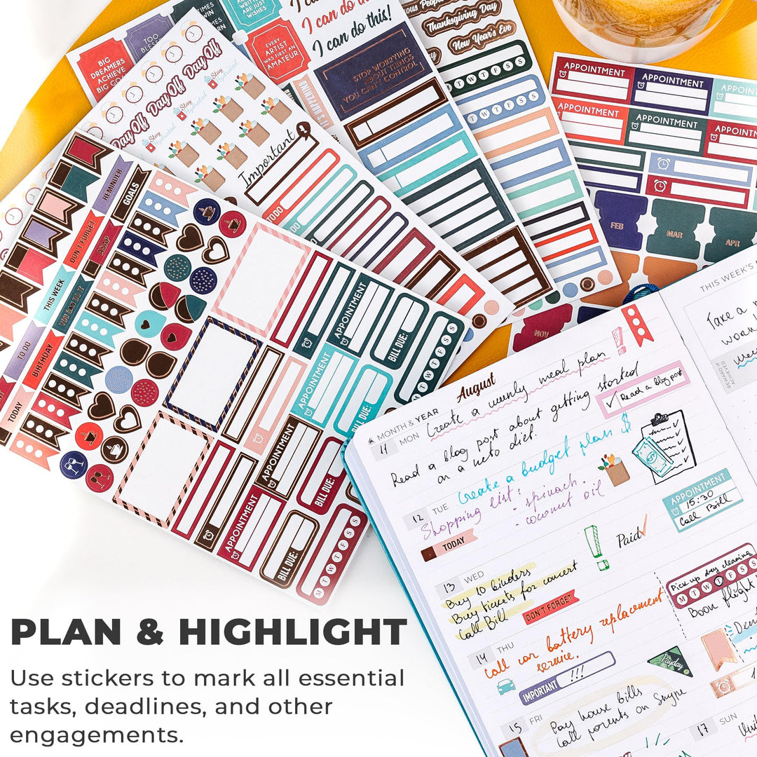 Planner Stickers – Monthly, Weekly &amp; Daily Planner Stickers 14 Sheets Set of 1360+ Unique Stickers (Value Pack)