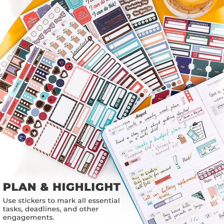 Planner Stickers – Monthly, Weekly &amp; Daily Planner Stickers 14 Sheets Set of 1360+ Unique Stickers (Value Pack)