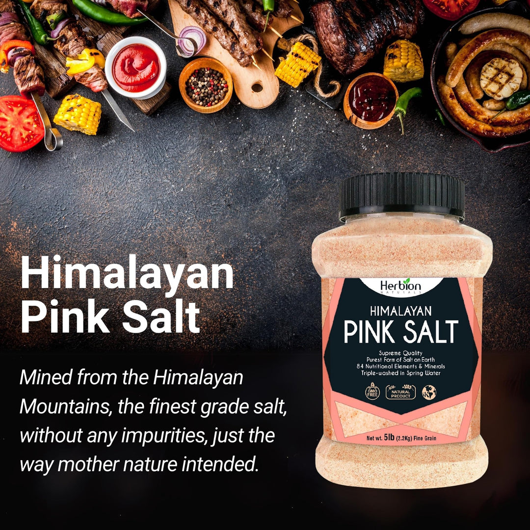 Herbion Naturals Himalayan Pink Salt Jar Fine Grain, GMO Free, Supreme Quality Chemical Free, Vegan, Kosher Certified, Fine Grain All-Natural Salt, Triple-Washed in Spring Water, 5 lbs