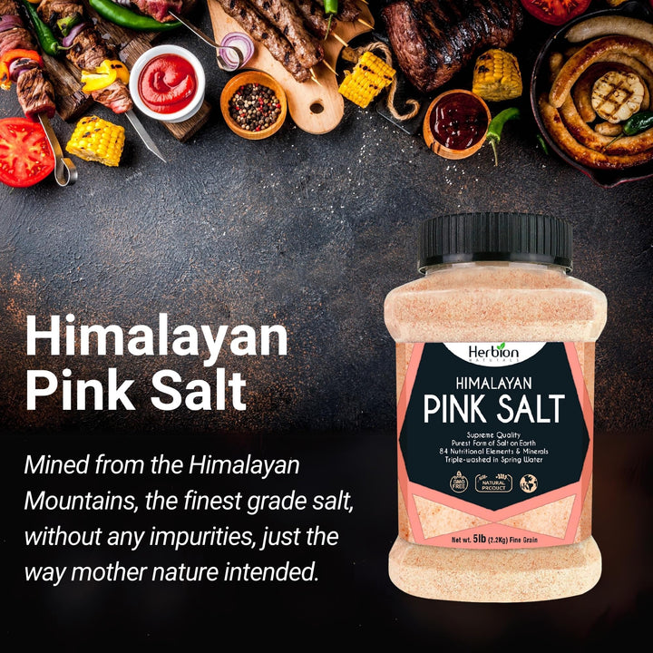 Herbion Naturals Himalayan Pink Salt Jar Fine Grain, GMO Free, Supreme Quality Chemical Free, Vegan, Kosher Certified, Fine Grain All-Natural Salt, Triple-Washed in Spring Water, 5 lbs