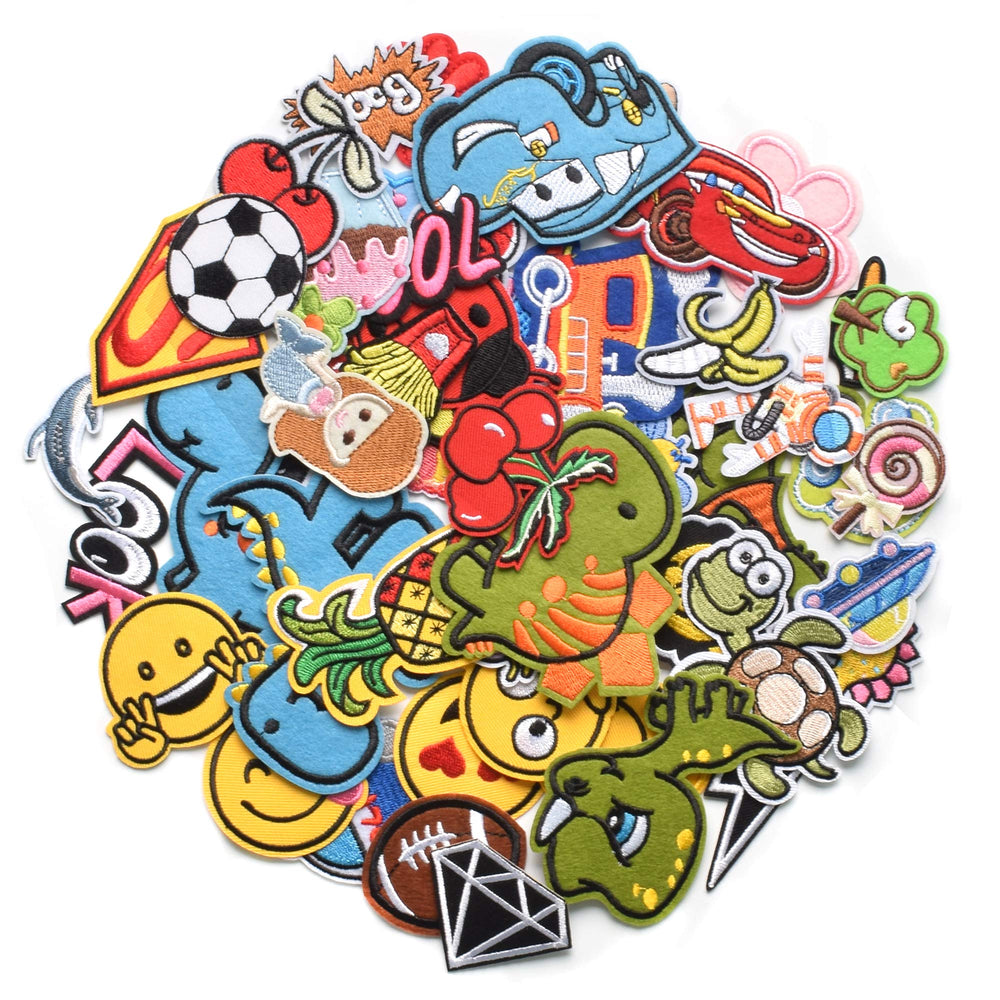 60pcs Random Assorted Styles Embroidered Patches, Bright Vivid Colors, Sew On/Iron On Patch Applique for Clothes, Dress, Hat, Jeans, DIY Accessories
