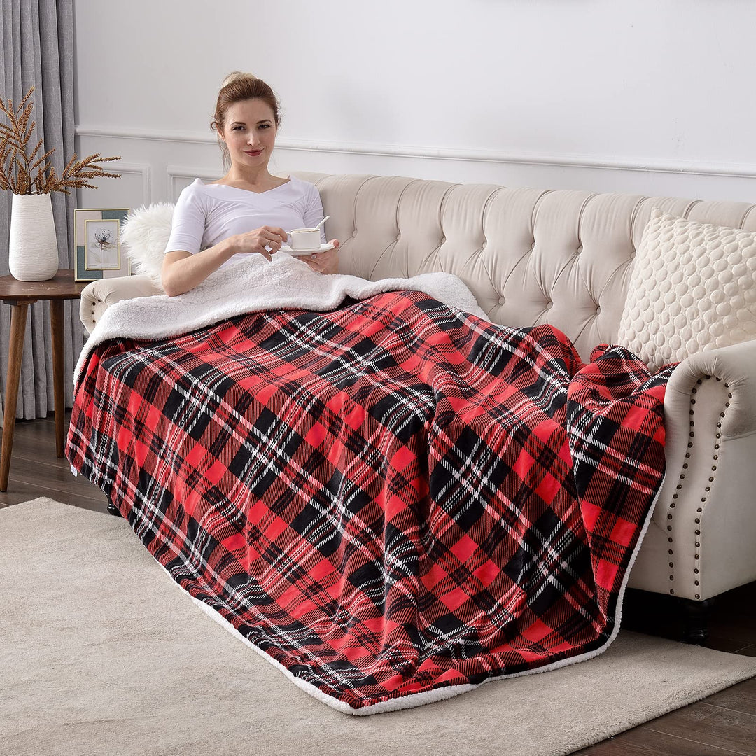 SOCHOW Sherpa Plaid Fleece Throw Blanket, Double-Sided 