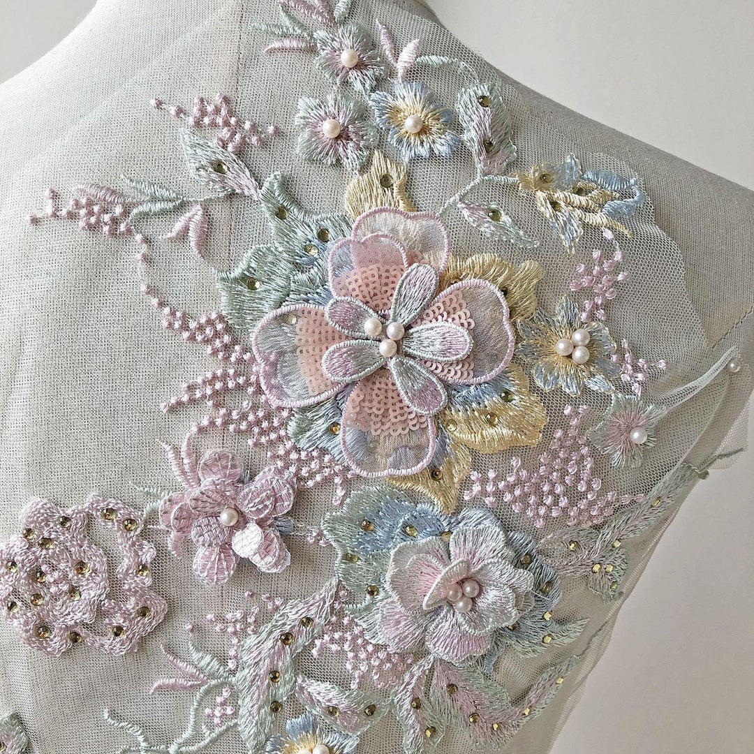 Blossom 3D Flower Applique, Beaded Sequins Flower LACE 