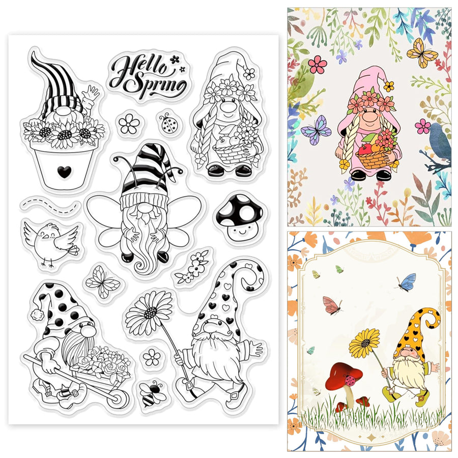 Gnome Silicone Clear Stamps Spring Flower Bee Butterfly Transparent Stamps for Birthday Valentine's Day Cards Making DIY Scrapbooking Photo Album Decoration Paper Craft…