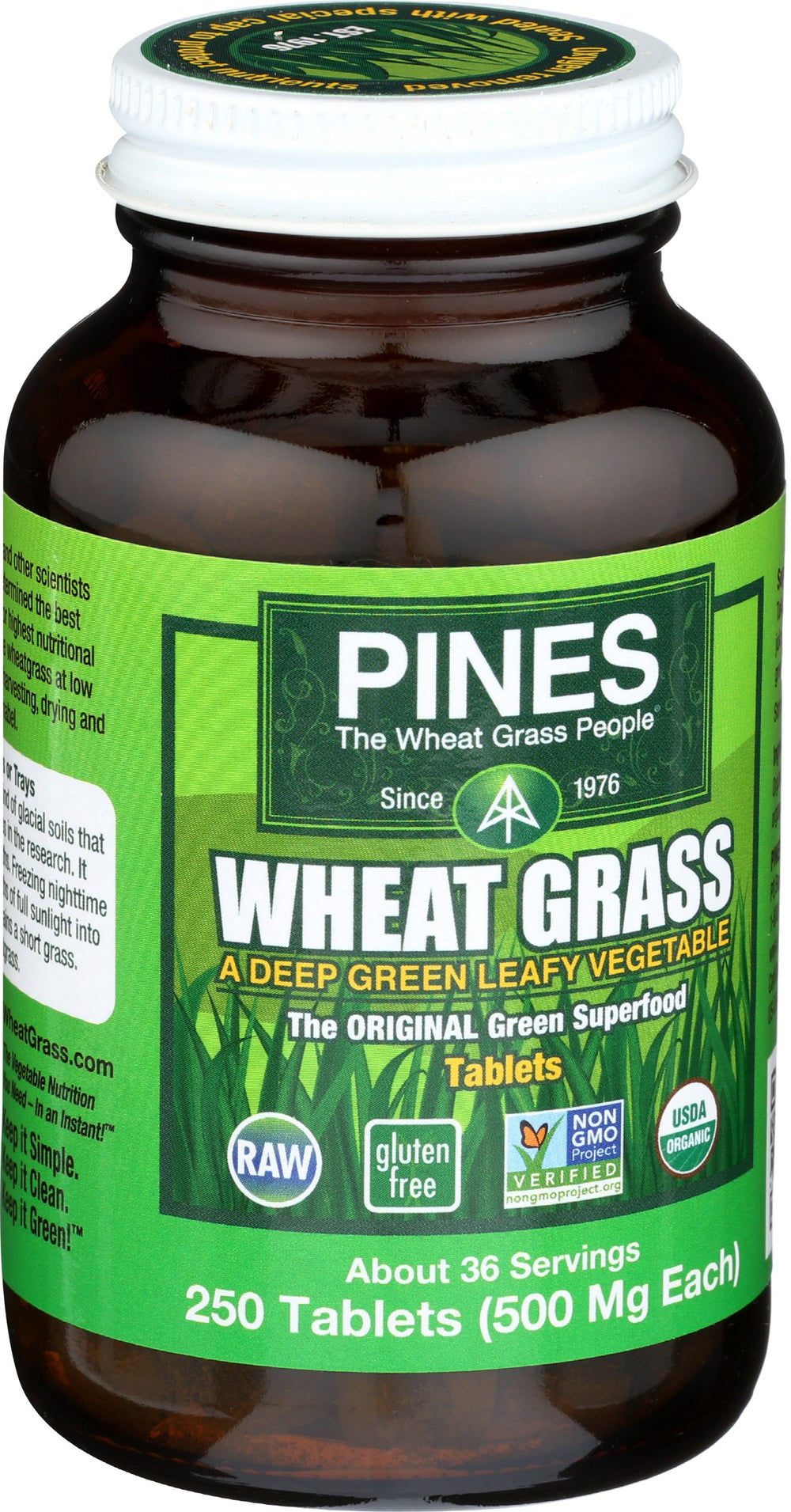 PINES Organic Wheat Grass, 250 Count Tablets | PINES Wh